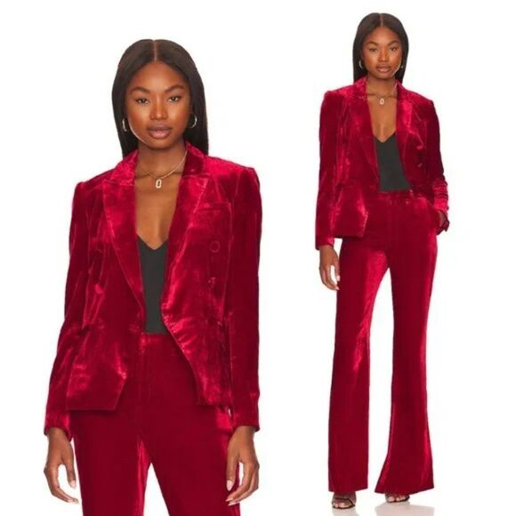 NWT L'AGENCE Kenzie Red Crushed Velvet Double Breasted Blazer Jacket - Picture 15 of 15